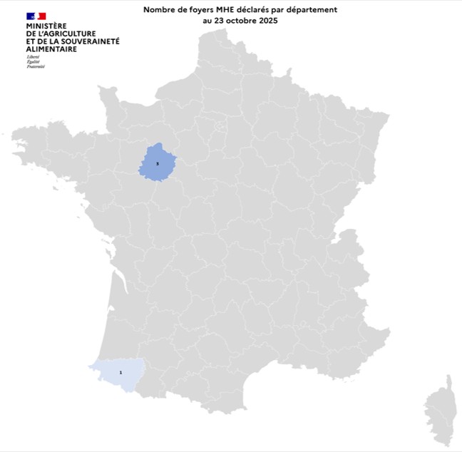 Nombre de foyers MHE déclarés par département au 23 octobre 2025